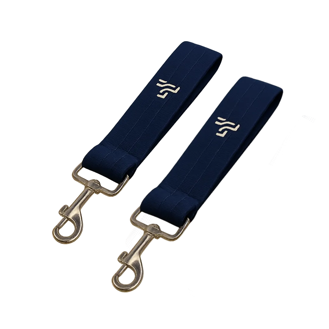 Two navy woven ThreadTap keychains with silver snap clips and an embroidered ThreadTap mark